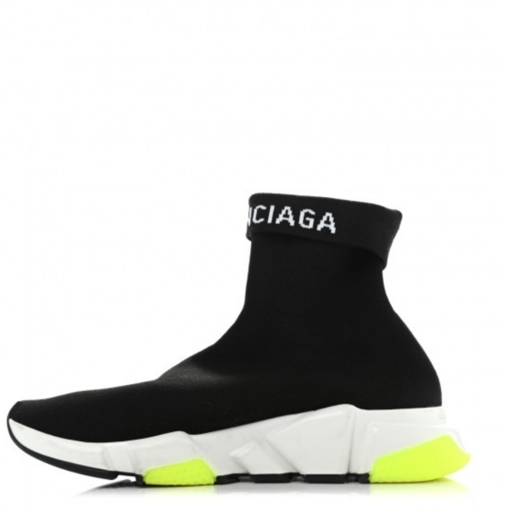 BALENCIAGA | Neoprene Knit Speed Cuffed Sneakers Black White Yellow Fluo sz 40